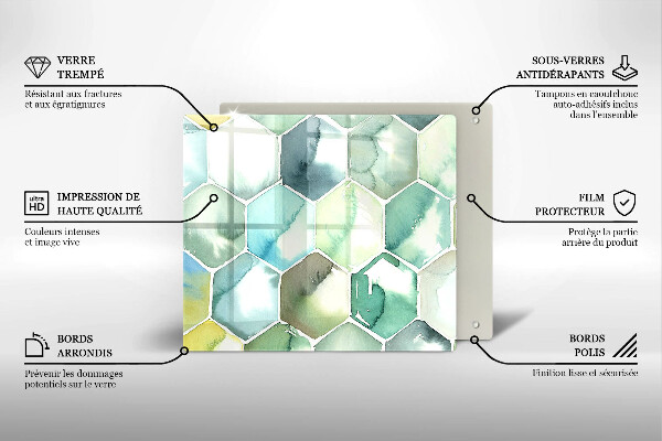 Protection plaque induction Hexagones aquarelle