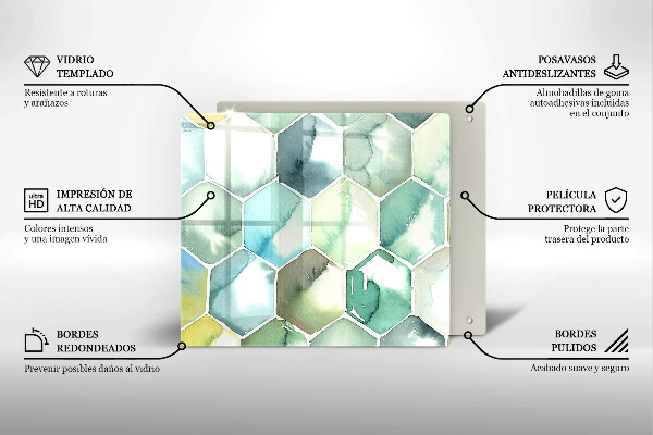 Protection plaque induction Hexagones aquarelle