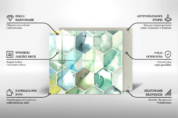 Protection plaque induction Hexagones aquarelle