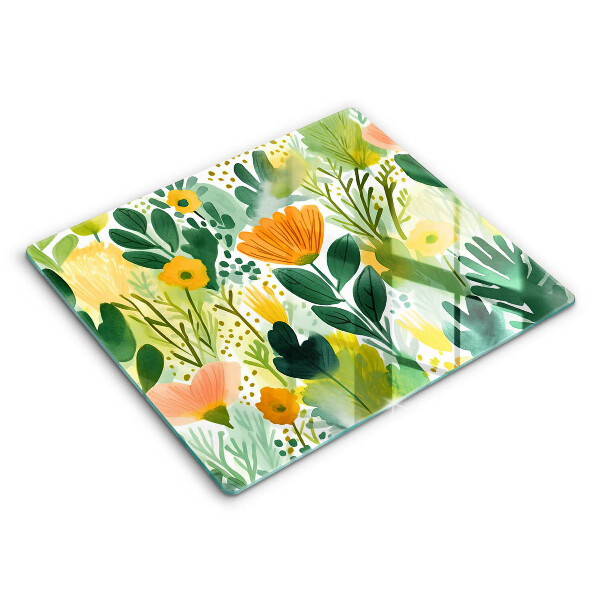 Protection plaque induction Fleurs peintes