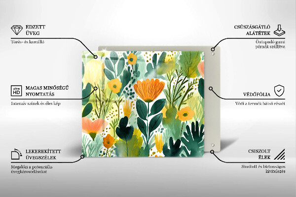 Protection plaque induction Fleurs peintes