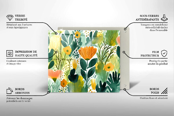 Protection plaque induction Fleurs peintes