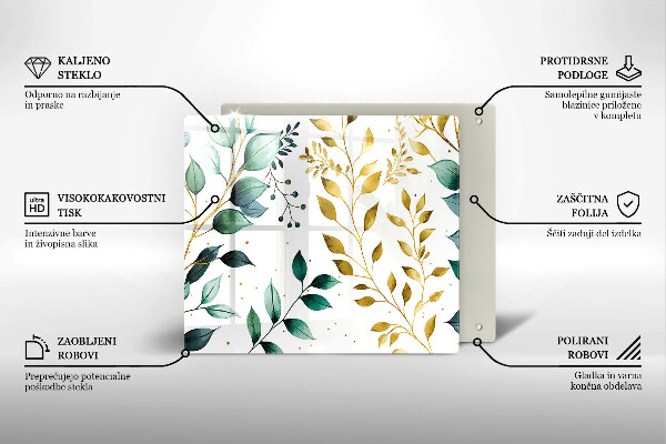 Protection plaque induction Feuilles vertes et dorées