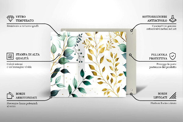 Protection plaque induction Feuilles vertes et dorées