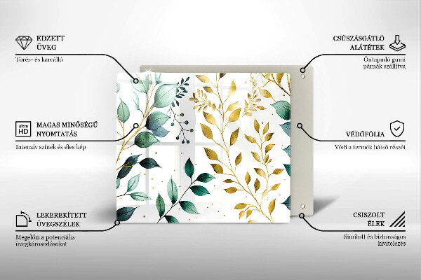 Protection plaque induction Feuilles vertes et dorées