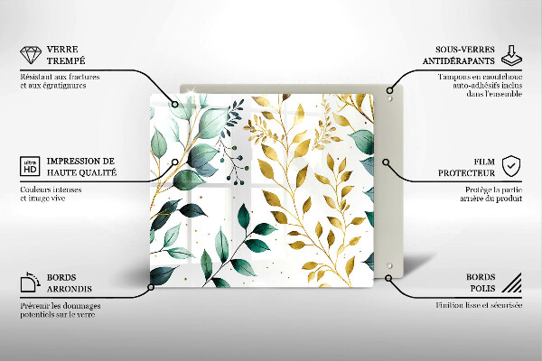 Protection plaque induction Feuilles vertes et dorées