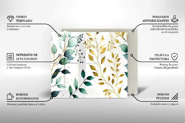 Protection plaque induction Feuilles vertes et dorées