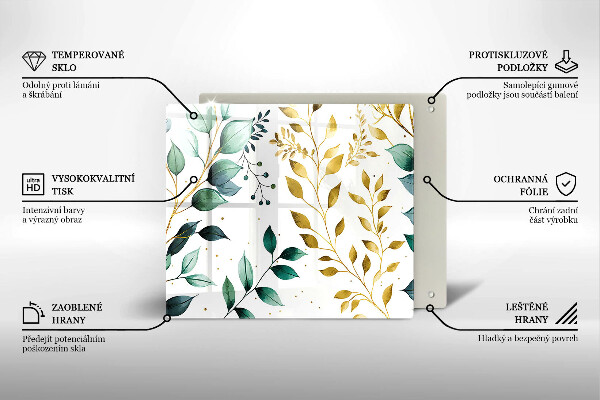 Protection plaque induction Feuilles vertes et dorées