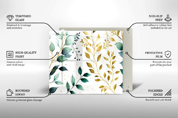 Protection plaque induction Feuilles vertes et dorées