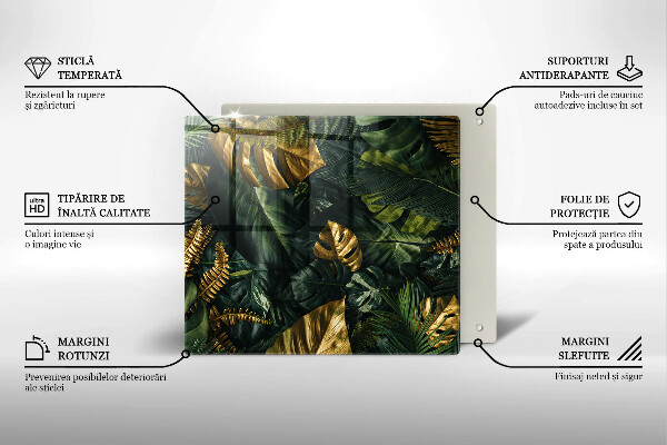 Protection plaque induction Feuilles de monstera dorées