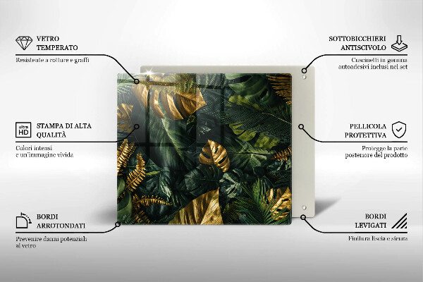 Protection plaque induction Feuilles de monstera dorées