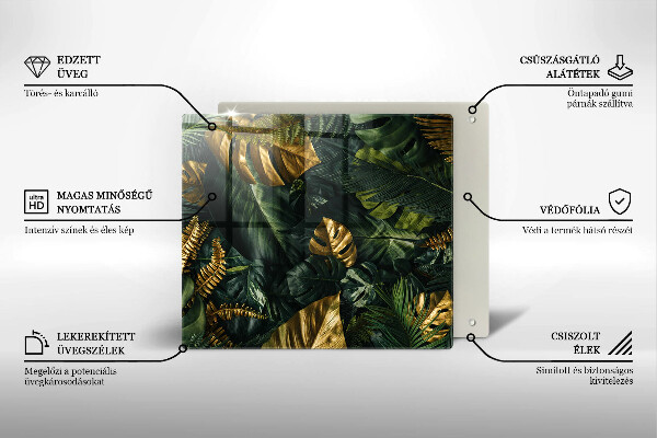 Protection plaque induction Feuilles de monstera dorées