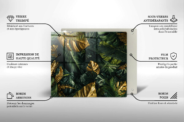 Protection plaque induction Feuilles de monstera dorées