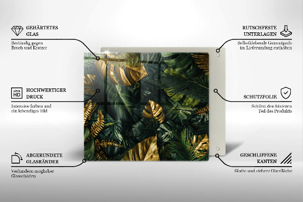 Protection plaque induction Feuilles de monstera dorées