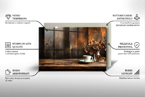 Cache plaque de cuisson Tasse à café et bois