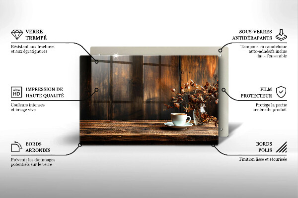 Cache plaque de cuisson Tasse à café et bois