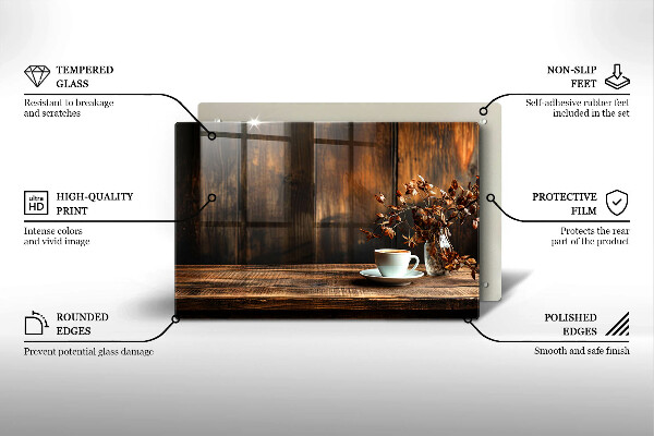 Cache plaque de cuisson Tasse à café et bois