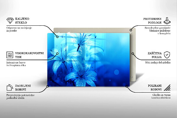 Protège plaque de cuisson Fleurs bleues