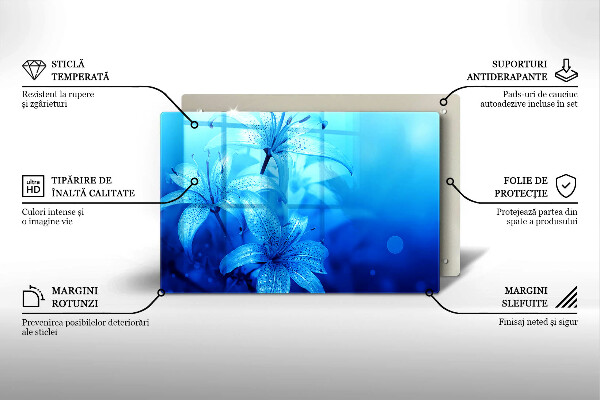 Protège plaque de cuisson Fleurs bleues