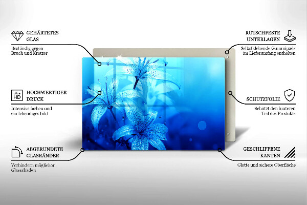 Protège plaque de cuisson Fleurs bleues