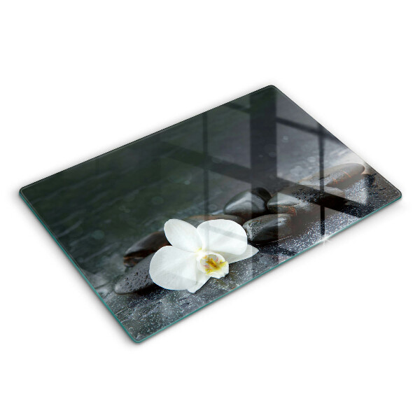 Protection plaque induction Pierres Zen fleurs blanches