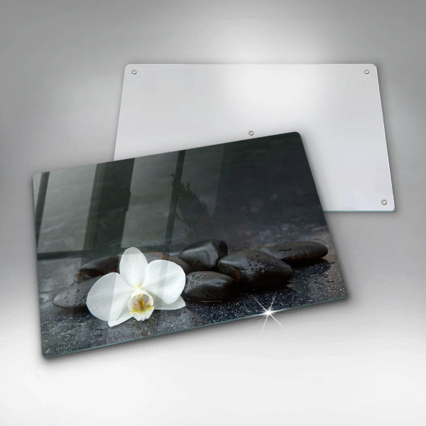 Protection plaque induction Pierres Zen fleurs blanches