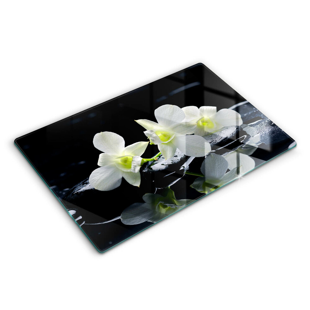 Protection plaque induction Fleurs blanches dans une eau zen