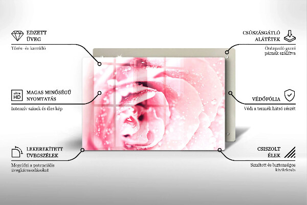 Cache plaque de cuisson Gouttes de rosée et fleur rose