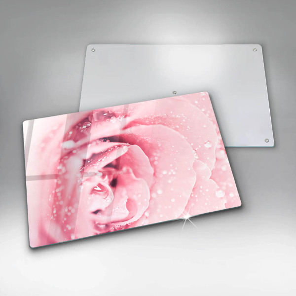 Cache plaque de cuisson Gouttes de rosée et fleur rose