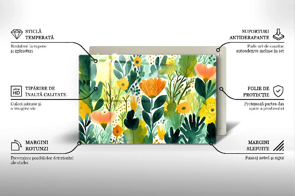 Cache plaque de cuisson Fleurs peintes