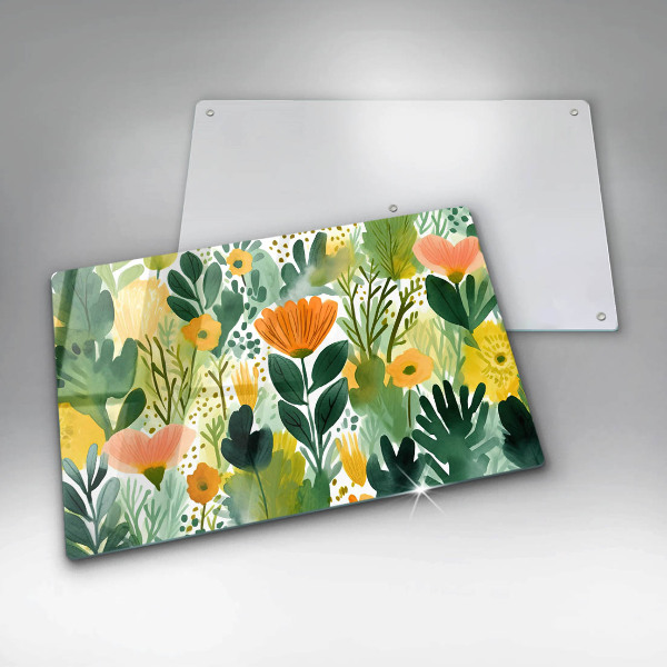 Cache plaque de cuisson Fleurs peintes