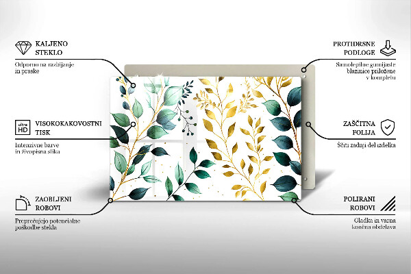 Cache plaque de cuisson Feuilles vertes et dorées