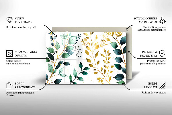 Cache plaque de cuisson Feuilles vertes et dorées