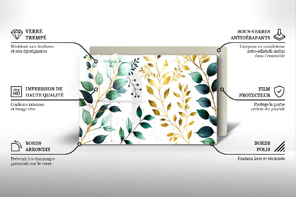 Cache plaque de cuisson Feuilles vertes et dorées