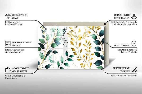 Cache plaque de cuisson Feuilles vertes et dorées