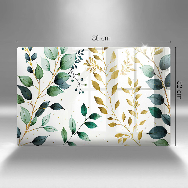 Cache plaque de cuisson Feuilles vertes et dorées