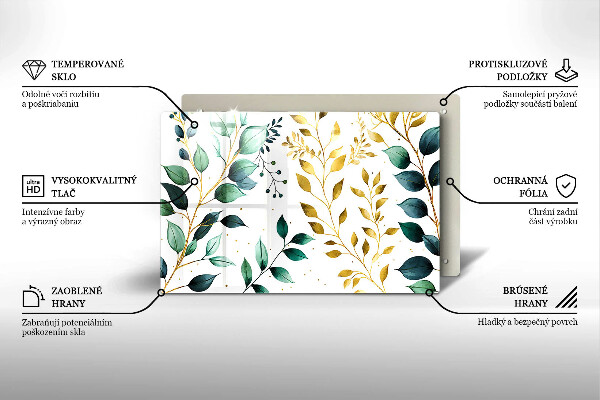 Cache plaque de cuisson Feuilles vertes et dorées