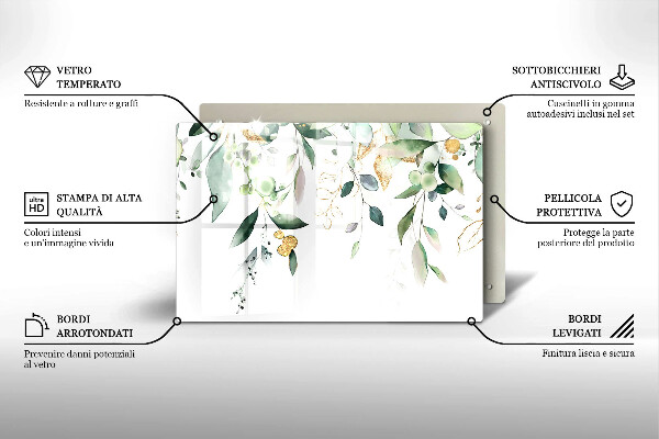 Cache plaque de cuisson Feuilles d'aquarelle