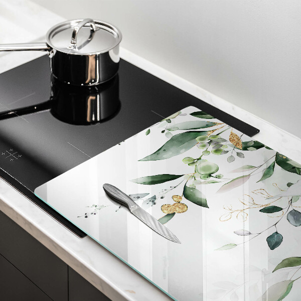 Cache plaque de cuisson Feuilles d'aquarelle