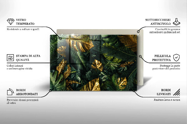 Cache plaque de cuisson Feuilles de monstera dorées