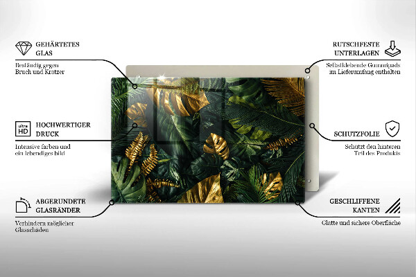 Cache plaque de cuisson Feuilles de monstera dorées