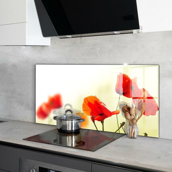 Crédence cuisine en verre Prairie de champ avec des coquelicots rouges