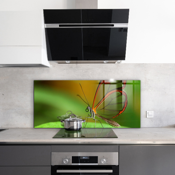 Crédence cuisine en verre Papillon sur une feuille