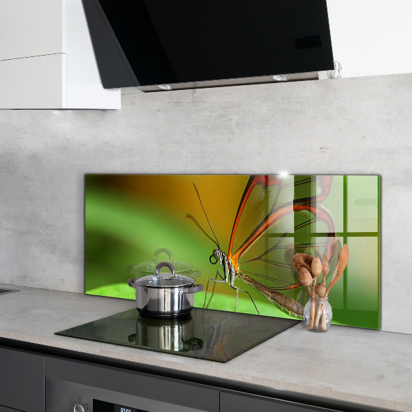 Crédence cuisine en verre Papillon sur une feuille