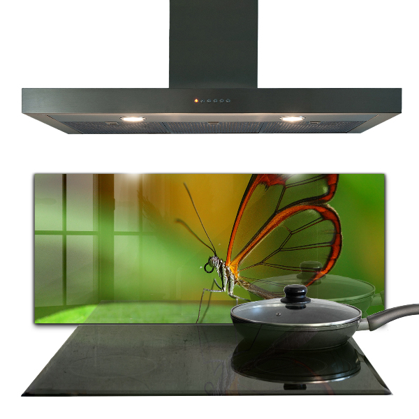 Crédence cuisine en verre Papillon sur une feuille