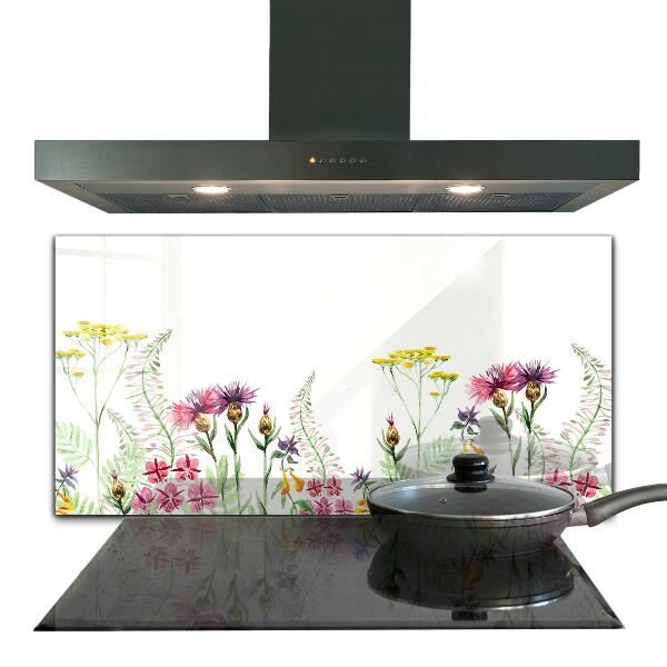 Crédence cuisine en verre Prairie avec des fleurs colorées