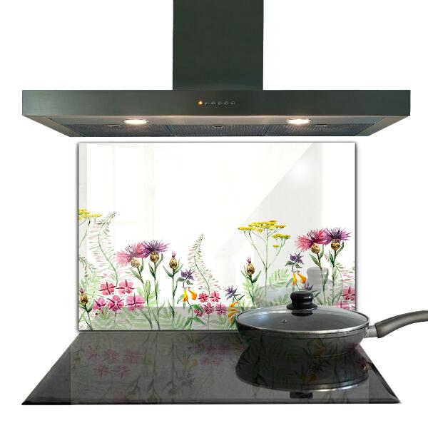 Crédence cuisine en verre Prairie avec des fleurs colorées