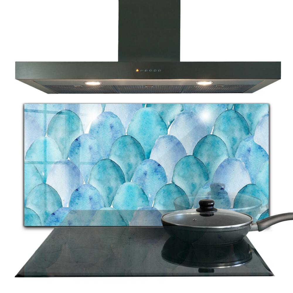 Crédence cuisine en verre Motif bleu écailles aquarelle