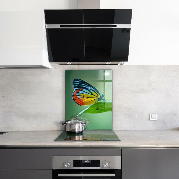 Crédence cuisine en verre Papillon posé sur une feuille