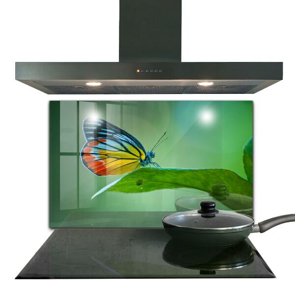 Crédence cuisine en verre Papillon posé sur une feuille